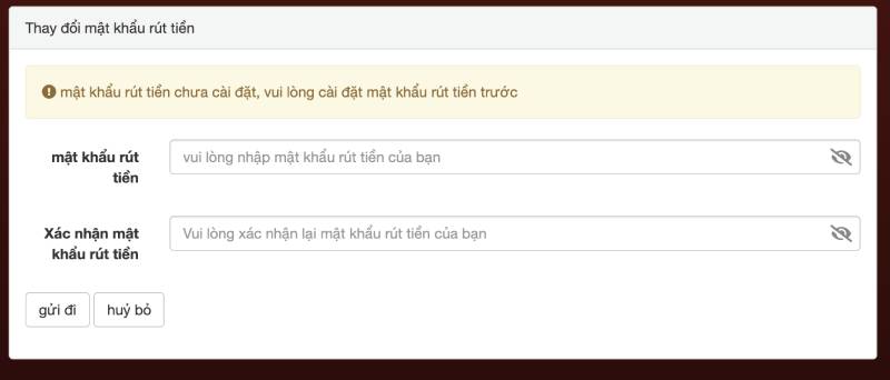 Bước 2: Cài đặt mật khẩu để rút tiền.
