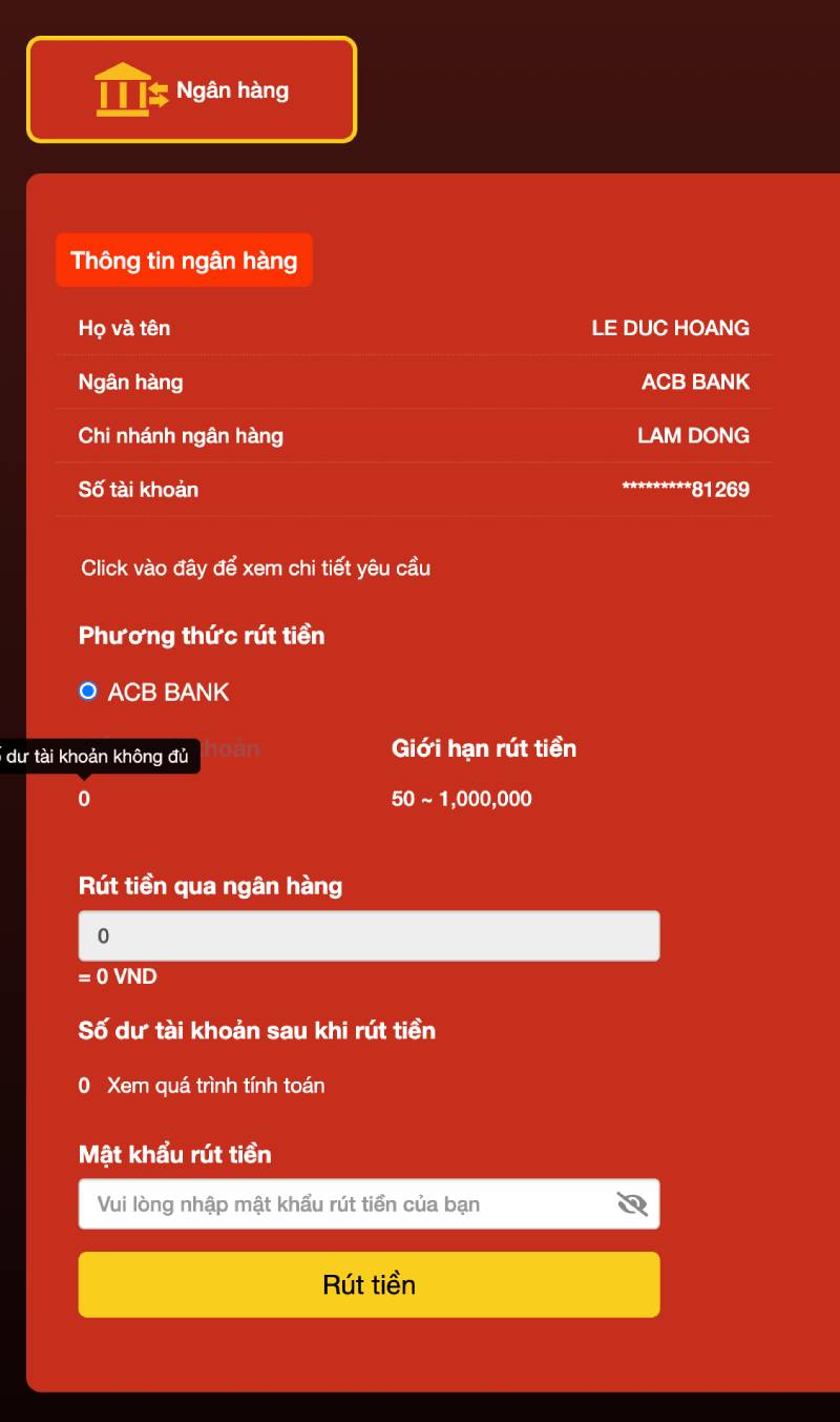 Bước 4: Tiến hành rút tiền